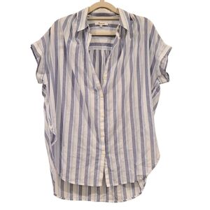 Madewell Cotton Striped Button Front Short Sleeve Lightweight Blouse